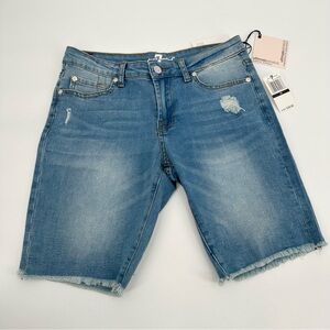 NWT 7 For All Mankind Shorts Girls 14 Blue Denim Jean Stretch Raw Hem Distressed